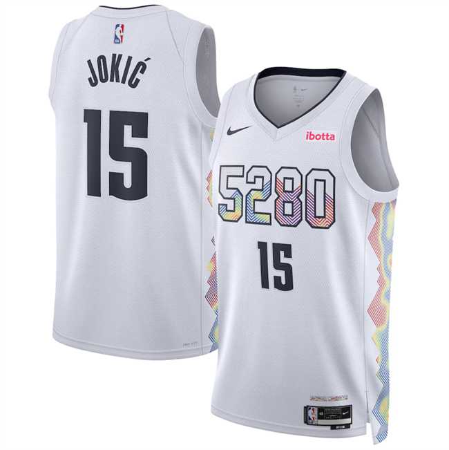 Mens Denver Nuggets #15 Nikola Jokic White 2024-25 City Edition Stitched Jersey Dzhi->denver nuggets->NBA Jersey